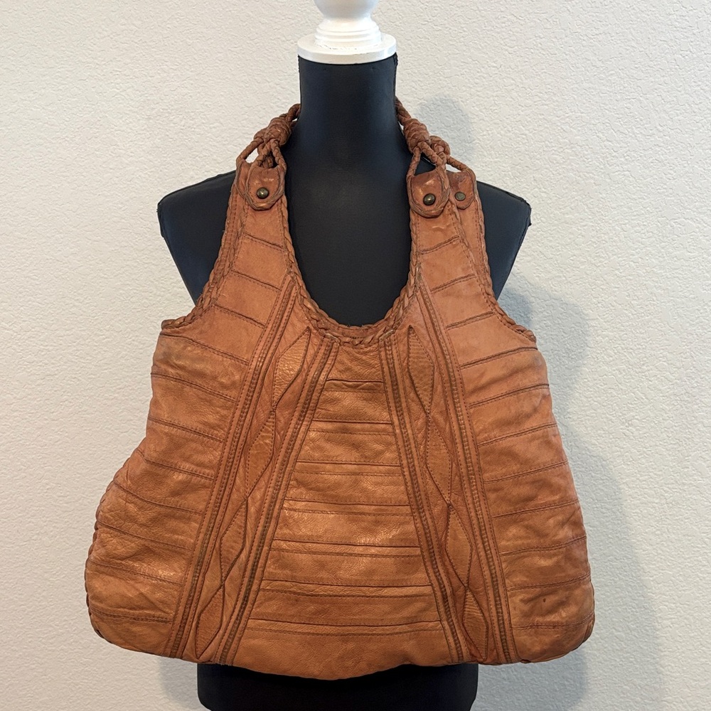 BCBGMaxAzria Vintage Tan Leather Hobo Bag